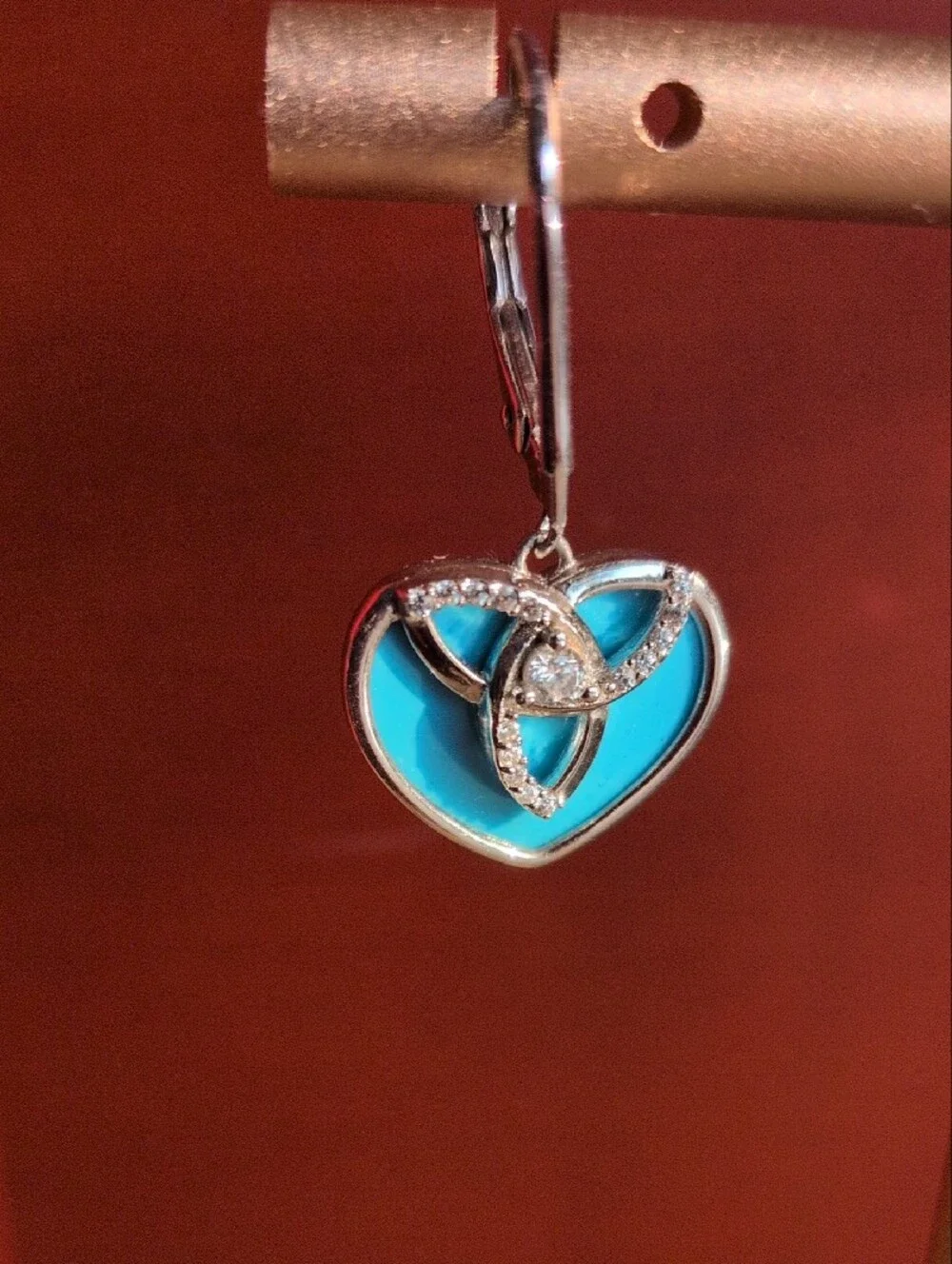 Sterling Silver Turquoise Heart Drop Earrings with  Celtic  Knot Accent